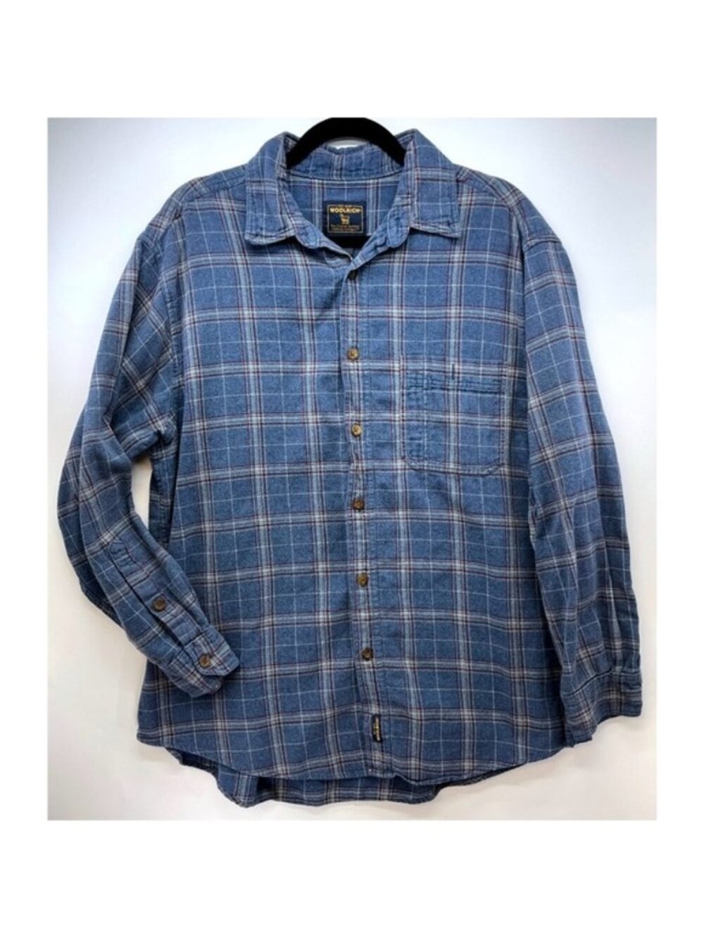 Woolrich Blue Plaid Button Up Shirt Sz X Gorpcore Grunge Outdoor Layering